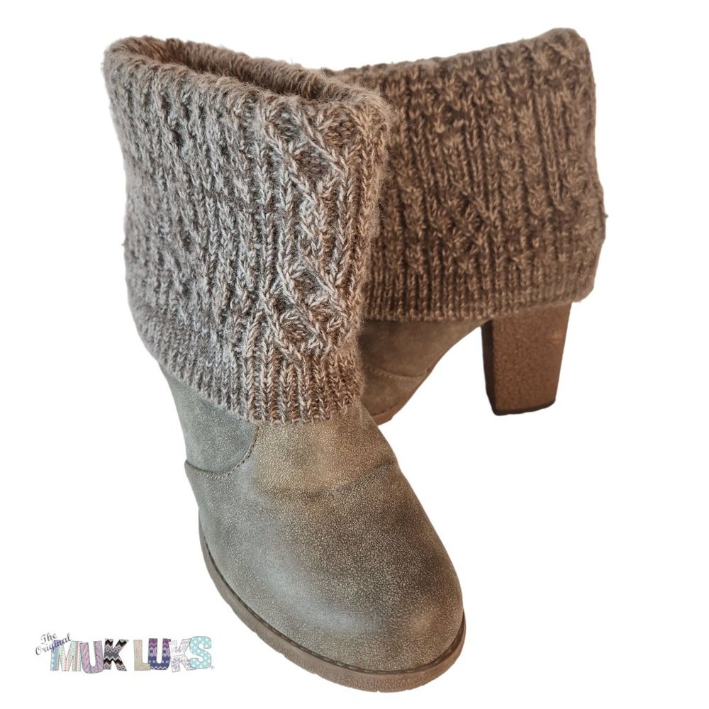 MUK LUKS Women's Chris Knit & PU 3.5" Heel Booties Size 7